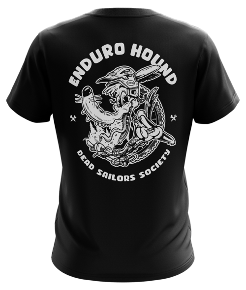 t-shirt with Enduro Hound artwork in white on black